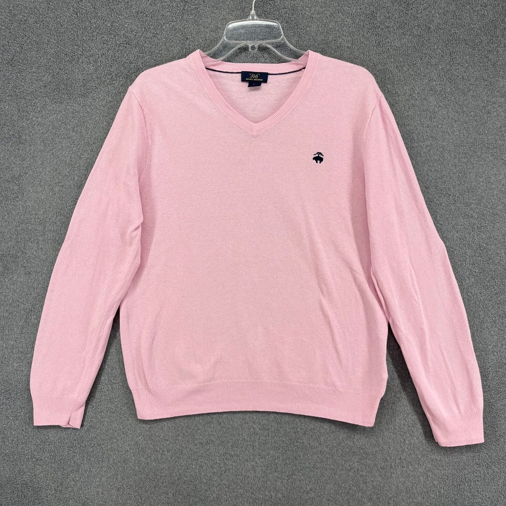 Brooks Brothers 346 Pink V Neck Sweater Knit Top Mens L Linen Cotton Preppy Golf